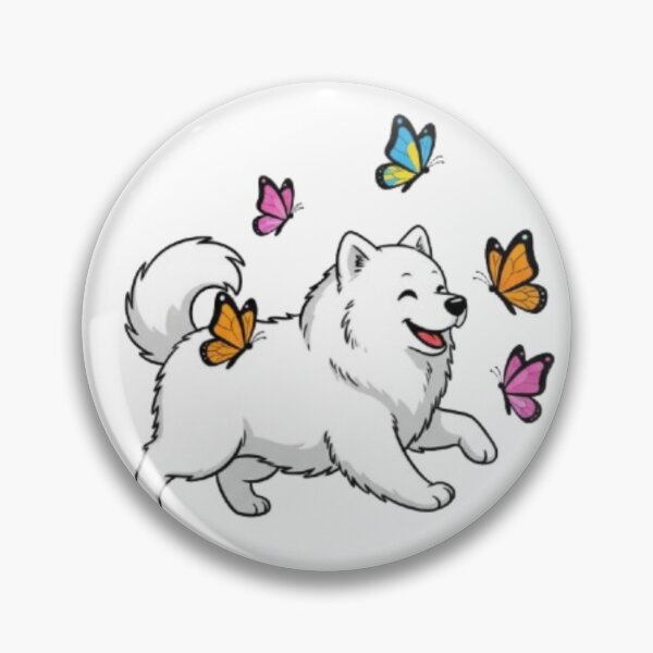 Item preview, Happy Samoyed Playing with Butterflies – Cute Dog Lover Design designed and sold by TANMIRET ⭐️⭐️⭐️⭐️⭐️.