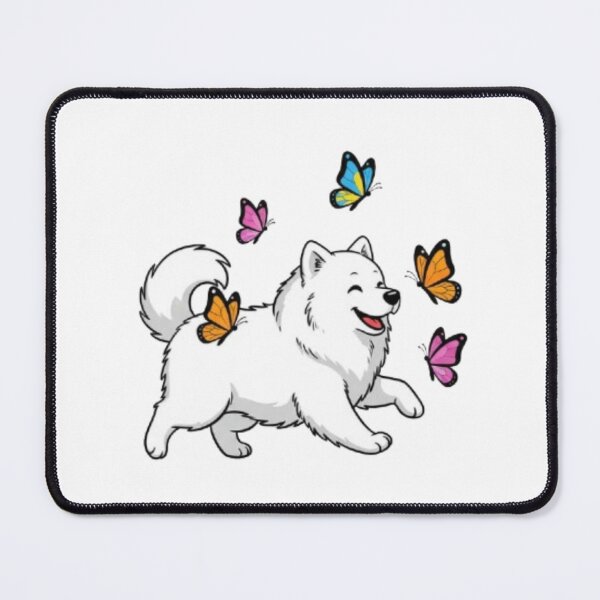 Item preview, Happy Samoyed Playing with Butterflies – Cute Dog Lover Design designed and sold by TANMIRET ⭐️⭐️⭐️⭐️⭐️.