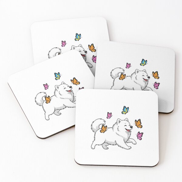 Item preview, Happy Samoyed Playing with Butterflies – Cute Dog Lover Design designed and sold by TANMIRET ⭐️⭐️⭐️⭐️⭐️.