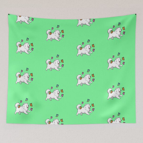Item preview, Happy Samoyed Playing with Butterflies – Cute Dog Lover Design designed and sold by TANMIRET ⭐️⭐️⭐️⭐️⭐️.