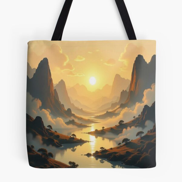 Item preview, Golden Silence – sunset over mountains and river, full of light poetry and calm natural power designed and sold by FotoworldEdel.