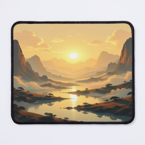 Item preview, Golden Silence – sunset over mountains and river, full of light poetry and calm natural power designed and sold by FotoworldEdel.