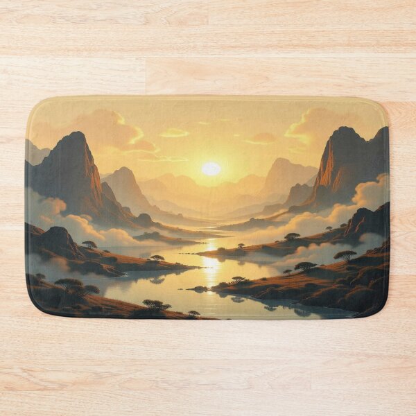 Item preview, Golden Silence – sunset over mountains and river, full of light poetry and calm natural power designed and sold by FotoworldEdel.