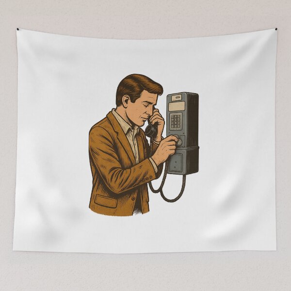 Item preview, Retro Payphone Caller – Vintage Public Telephone Illustration designed and sold by VDekDesigns.