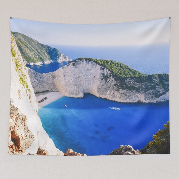 Item preview, Aerial view of Navagio bay, beach, and famous shipwreck on Zakynthos island, Greece seascape color photographic art print designed and sold by Jéanpaul  Ferro.