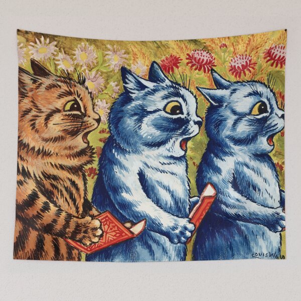 Item preview, Three Cats Singing – Gouache by Louis Wain designed and sold by EmeraldeaArt.