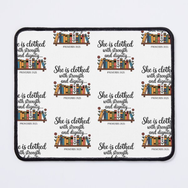 Item preview, She Is Clothed with Strength and Dignity | Proverbs 31:25 Scripture Design | Christian Floral Bookshelf Art designed and sold by HahaHandlesHub.