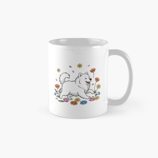 Item preview, Happy Samoyed Dog Playing in Flowers – Cute Fluffy White Puppy Art designed and sold by TANMIRET ⭐️⭐️⭐️⭐️⭐️.