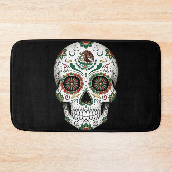 Item preview, Intricate Sugar Skull Mexican Flag Art Print designed and sold by Amelia Design.