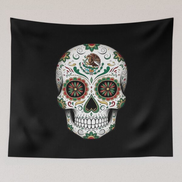 Item preview, Intricate Sugar Skull Mexican Flag Art Print designed and sold by Amelia Design.