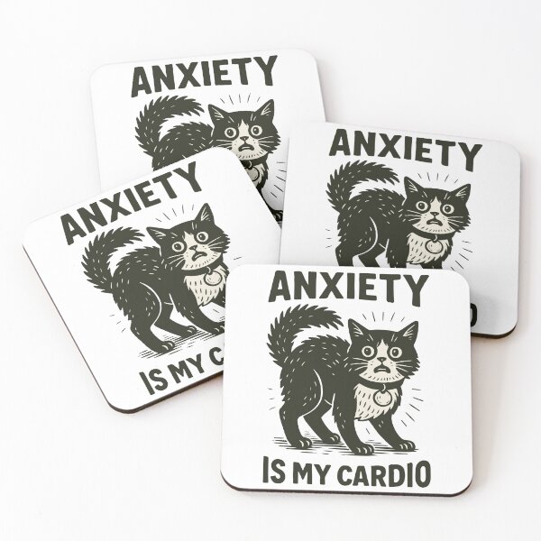 Item preview, Anxious Cat Cartoon with Funny Mental Health Quote designed and sold by -DEEWOLF-.