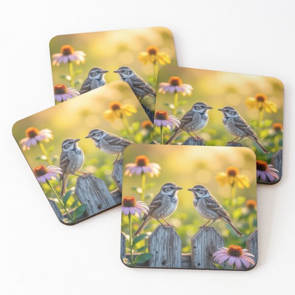 Item preview, Two Songbirds Perched On a Wooden Picket Fence designed and sold by Maria Dryfhout.