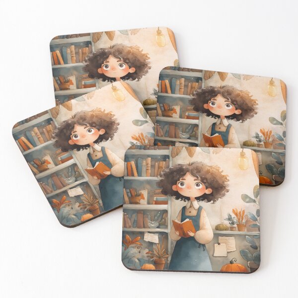 Item preview, Autumn Whimsy in the Book Nook, Haired Girl in Cozy Library with Pumpkins and Plants designed and sold by Chytanka.