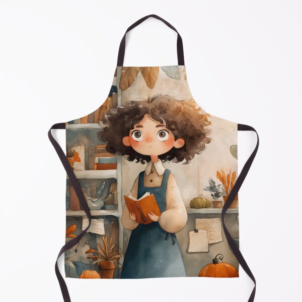 Item preview, Autumn Whimsy in the Book Nook, Haired Girl in Cozy Library with Pumpkins and Plants designed and sold by Chytanka.