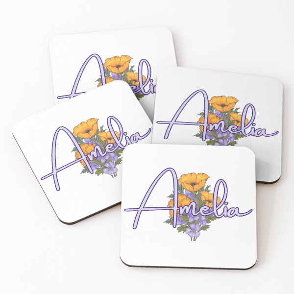 Item preview, Girl Name AMELIA With Purple and Yellow Flowers designed and sold by JoyfulWhimsy.