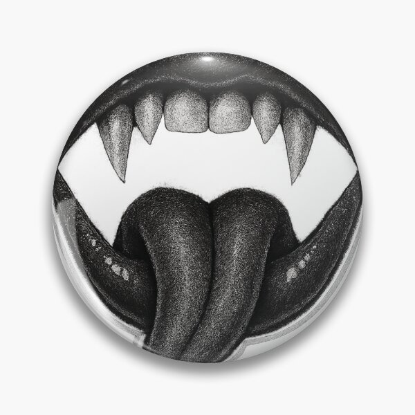 Item preview, Monochromatic Illustration of a Fanged Mouth with Horns and Forked Tongue designed and sold by Creative88Art.