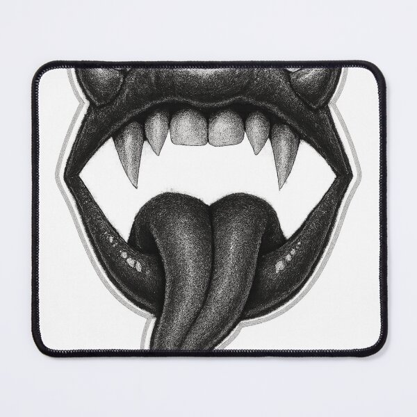 Item preview, Monochromatic Illustration of a Fanged Mouth with Horns and Forked Tongue designed and sold by Creative88Art.