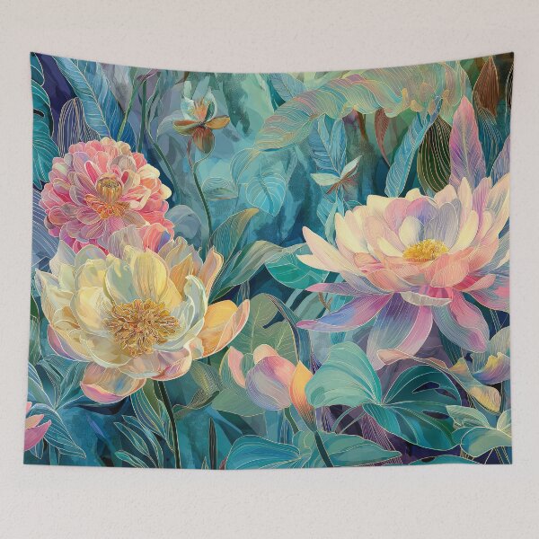 Item preview, Tropical Flowers and Jungle Leaves Watercolor, Exotic Botanical Art Print designed and sold by MargaretWiktor.