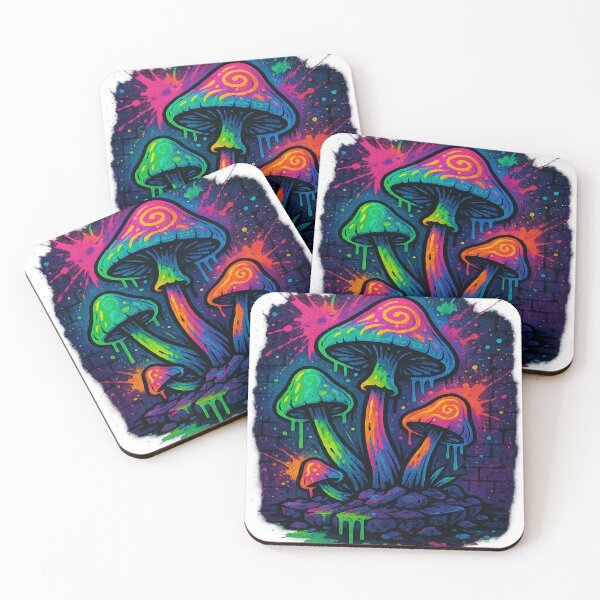 Item preview, “Neon Psychedelic Mushrooms Graffiti Glow” designed and sold by AtikumW.