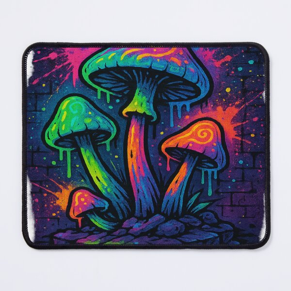 Item preview, “Neon Psychedelic Mushrooms Graffiti Glow” designed and sold by AtikumW.
