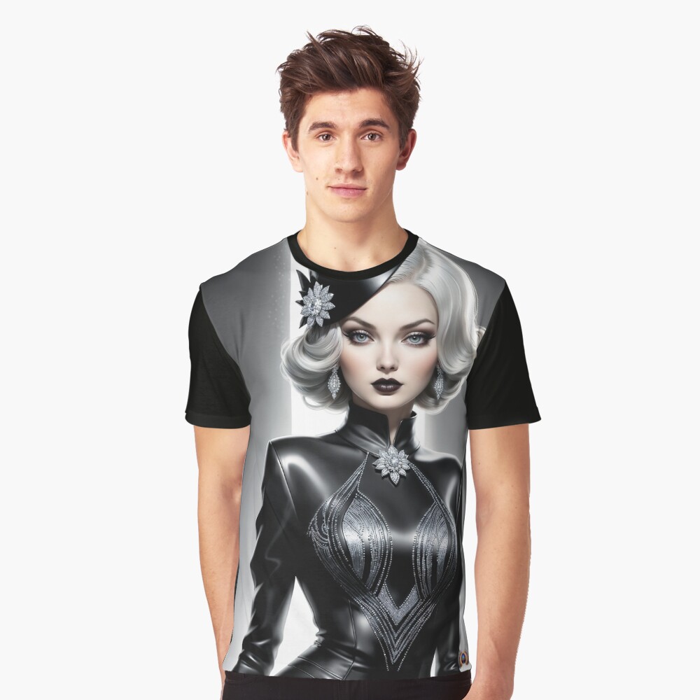 Art Deco Noir Glamour Portrait Of Isabella Fiorella Mesmerizing AI Concept Art by Xzendor7 Decorative Art Print Graphic T-Shirt