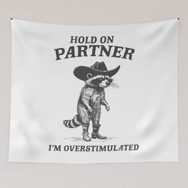 Item preview, Cowboy Raccoon Hold On Partner I'm Overstimulated Vintage  designed and sold by PatternFariss.