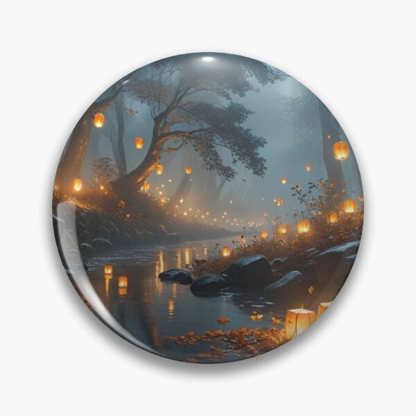 Item preview, Surreal Lantern Lake – Dreamlike Night Landscape Art Print designed and sold by Shouganai-Mind.