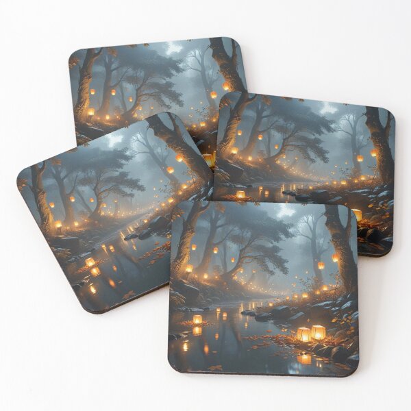 Item preview, Surreal Lantern Lake – Dreamlike Night Landscape Art Print designed and sold by Shouganai-Mind.