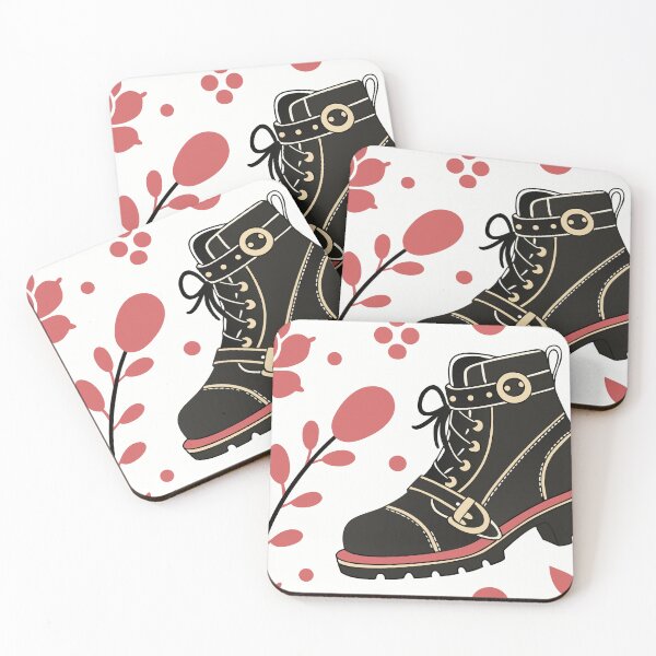 Item preview, Black Boot with Gold Stitching and Red Sole on Floral Background designed and sold by Creative88Art.