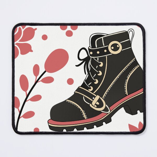 Item preview, Black Boot with Gold Stitching and Red Sole on Floral Background designed and sold by Creative88Art.