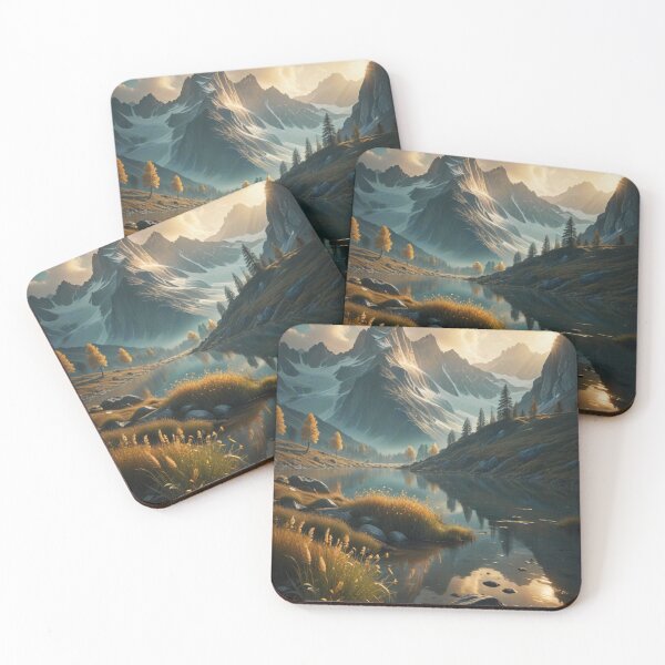 Item preview, Golden Horizon – Surreal Mountain Fantasy Art Print designed and sold by Shouganai-Mind.