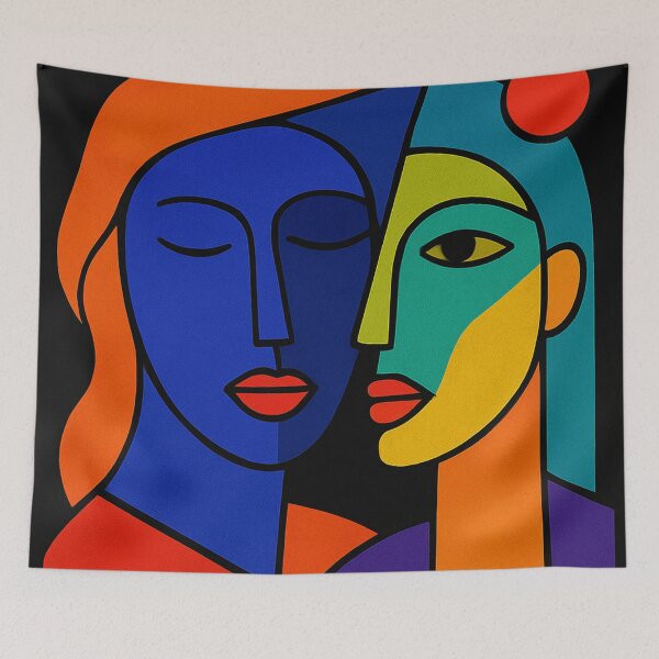 Item preview, Cubist Abstract Dual Portrait in Bold Colors designed and sold by Alexzonartshop.