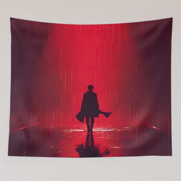 Item preview, Dark Fantasy Red Rain Scene – Lone Wanderer in Minimalist Anime Art designed and sold by A L O N E.