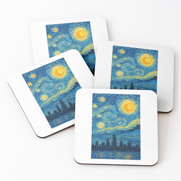 Item preview, Starry Night Cityscape – Van Gogh Inspired Brush Stroke Painting designed and sold by TheAbayArt.