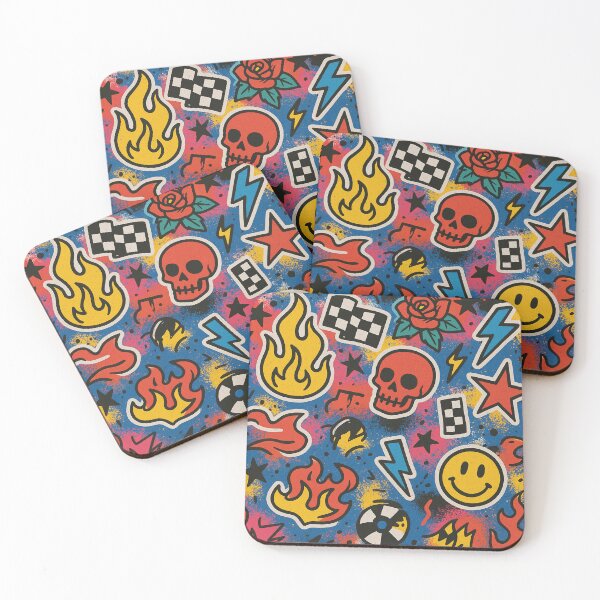 Item preview, Retro 80s 90s Skate Punk Sticker Pattern designed and sold by Graphics4X.