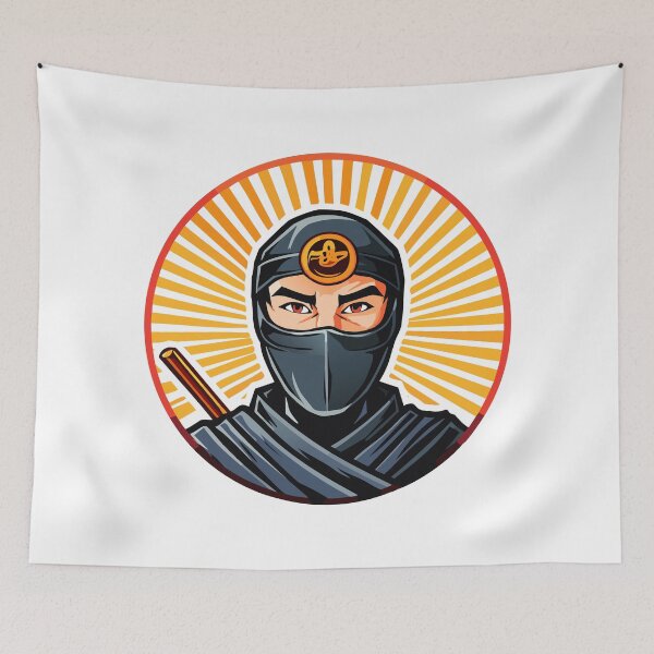 Item preview, Black and white portrait head male warrior ninja - assassin - with a black mask on his face covering his face designed and sold by Danler.