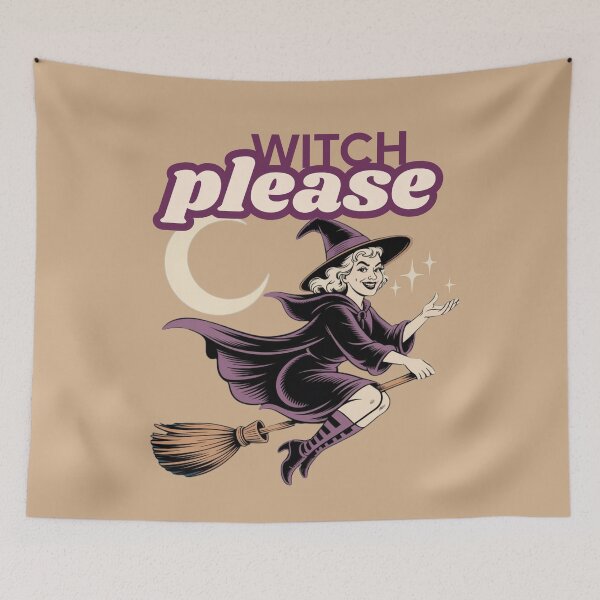 Item preview, Witch Please – Retro Vintage Halloween Witch on Broomstick designed and sold by RUNO LAB.