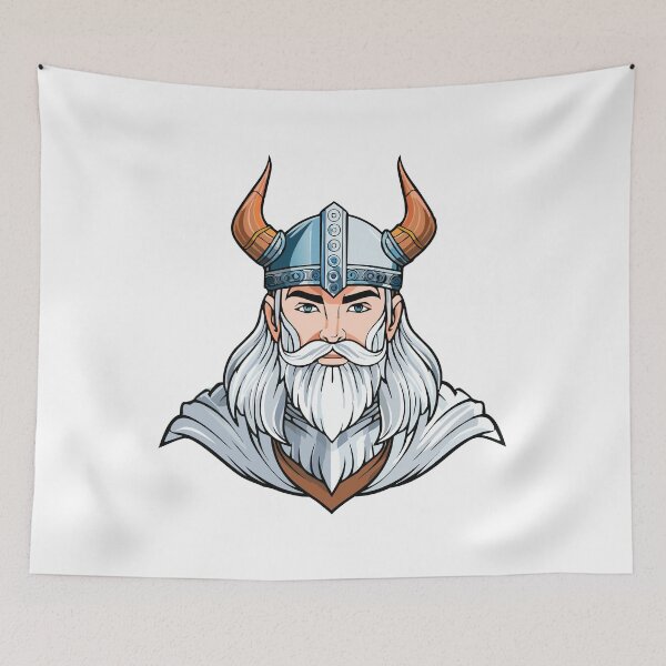 Item preview, Color portrait of a frowning angry Celtic warrior in a horned helmet, Viking or Gallic warrior,  designed and sold by Danler.