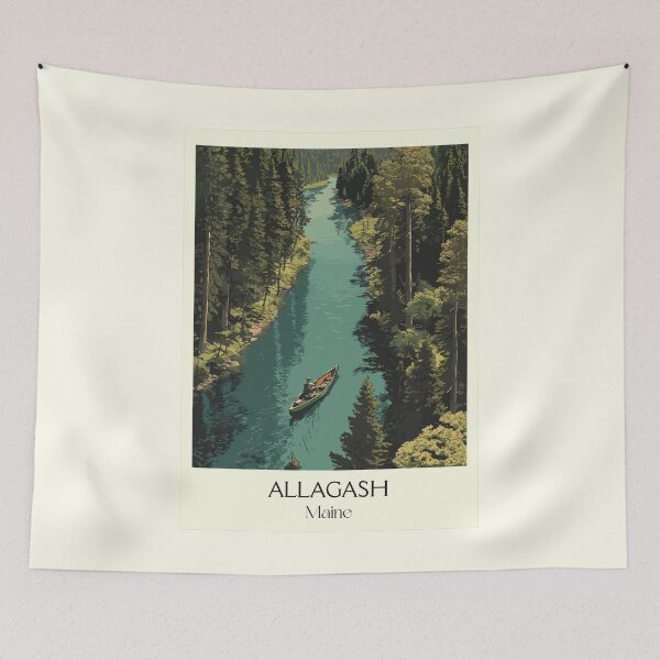 Item preview, Allagash Maine Vintage Travel Art | Wilderness Waterway Canoe Illustration designed and sold by TuncGK.