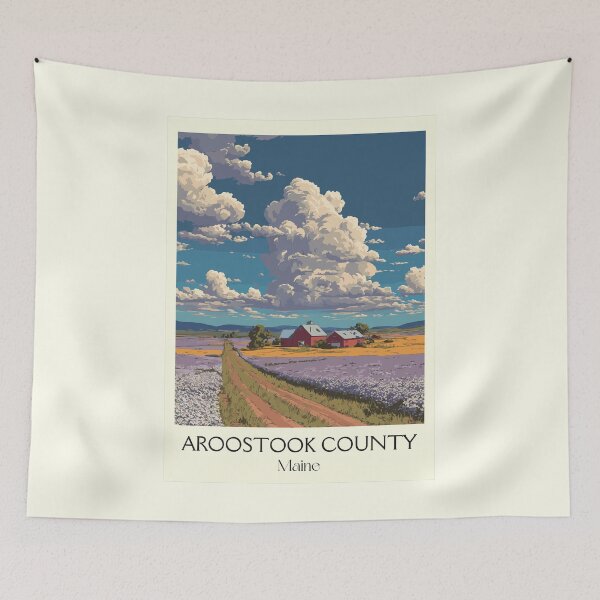 Item preview, Aroostook County Maine Retro Travel Art | Potato Fields & Lupine Design designed and sold by TuncGK.