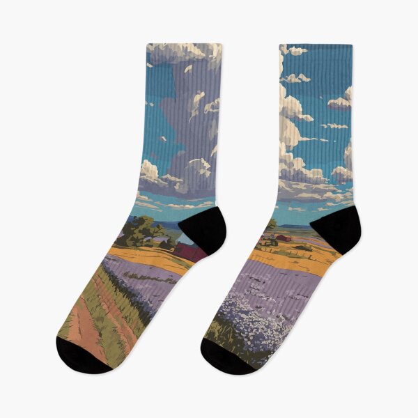 Item preview, Aroostook County Maine Retro Travel Art | Potato Fields & Lupine Design designed and sold by TuncGK.