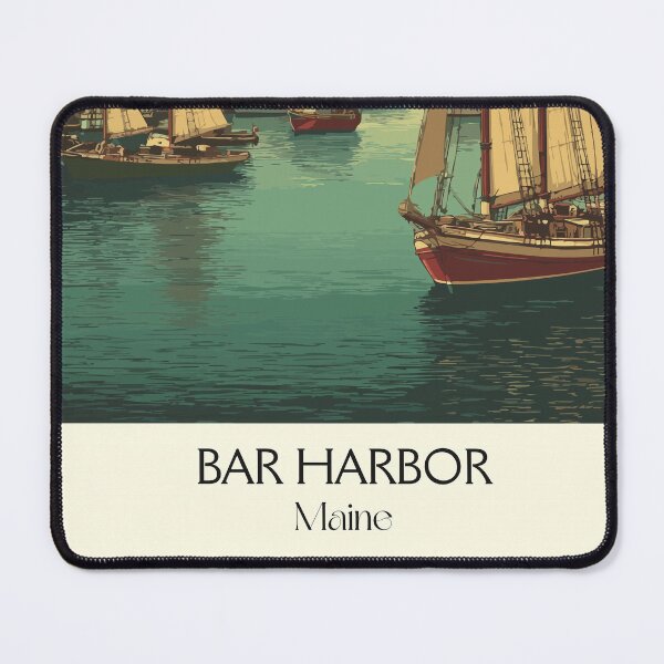Item preview, Bar Harbor Maine Vintage Travel Art | Acadia Schooner Sailing Illustration designed and sold by TuncGK.