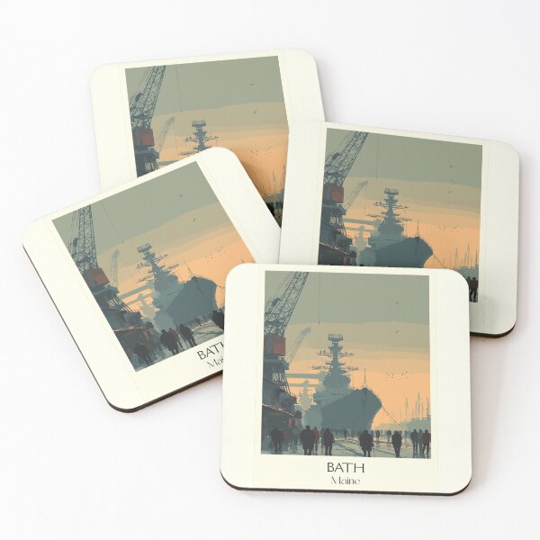 Item preview, Bath Maine Retro Travel Design | "City of Ships" Naval Shipyard Art designed and sold by TuncGK.