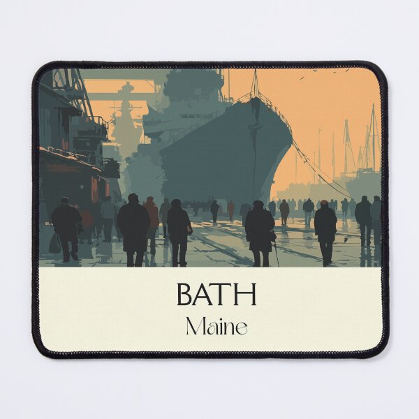Item preview, Bath Maine Retro Travel Design | "City of Ships" Naval Shipyard Art designed and sold by TuncGK.