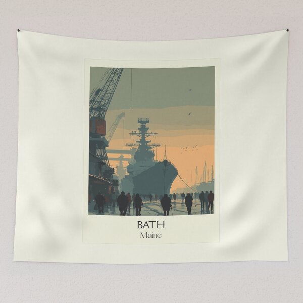 Item preview, Bath Maine Retro Travel Design | "City of Ships" Naval Shipyard Art designed and sold by TuncGK.