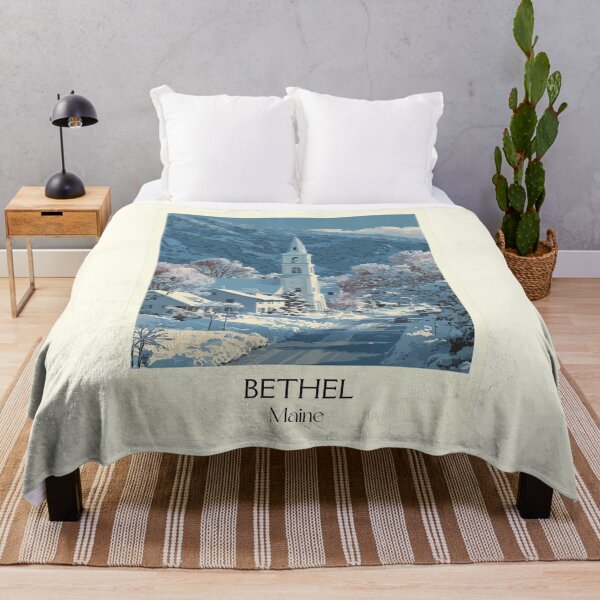 Item preview, Bethel Maine Vintage Travel Art | New England Winter Village Design designed and sold by TuncGK.