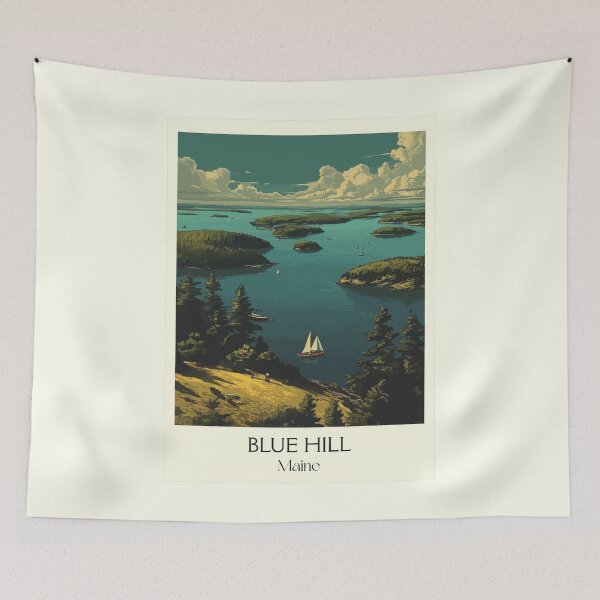 Item preview, Blue Hill Maine Retro Travel Art | Scenic Coastal Overlook Design designed and sold by TuncGK.