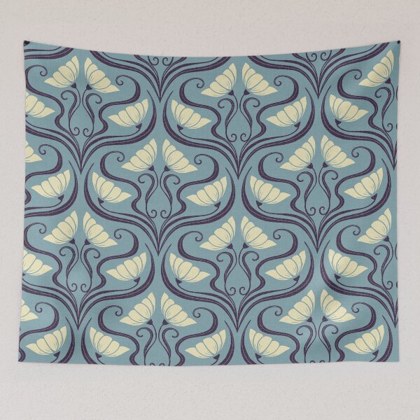 Item preview, Romantic Seamless Pattern Vintage Cream Flowers on Blue designed and sold by chiara-de-david.