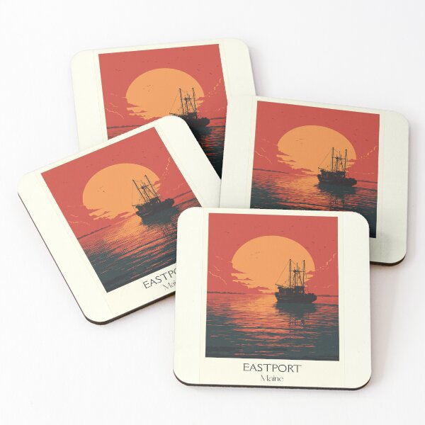 Item preview, Eastport Maine Vintage Travel Art | Downeast Sunrise & Harbor Design designed and sold by TuncGK.