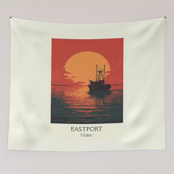Item preview, Eastport Maine Vintage Travel Art | Downeast Sunrise & Harbor Design designed and sold by TuncGK.